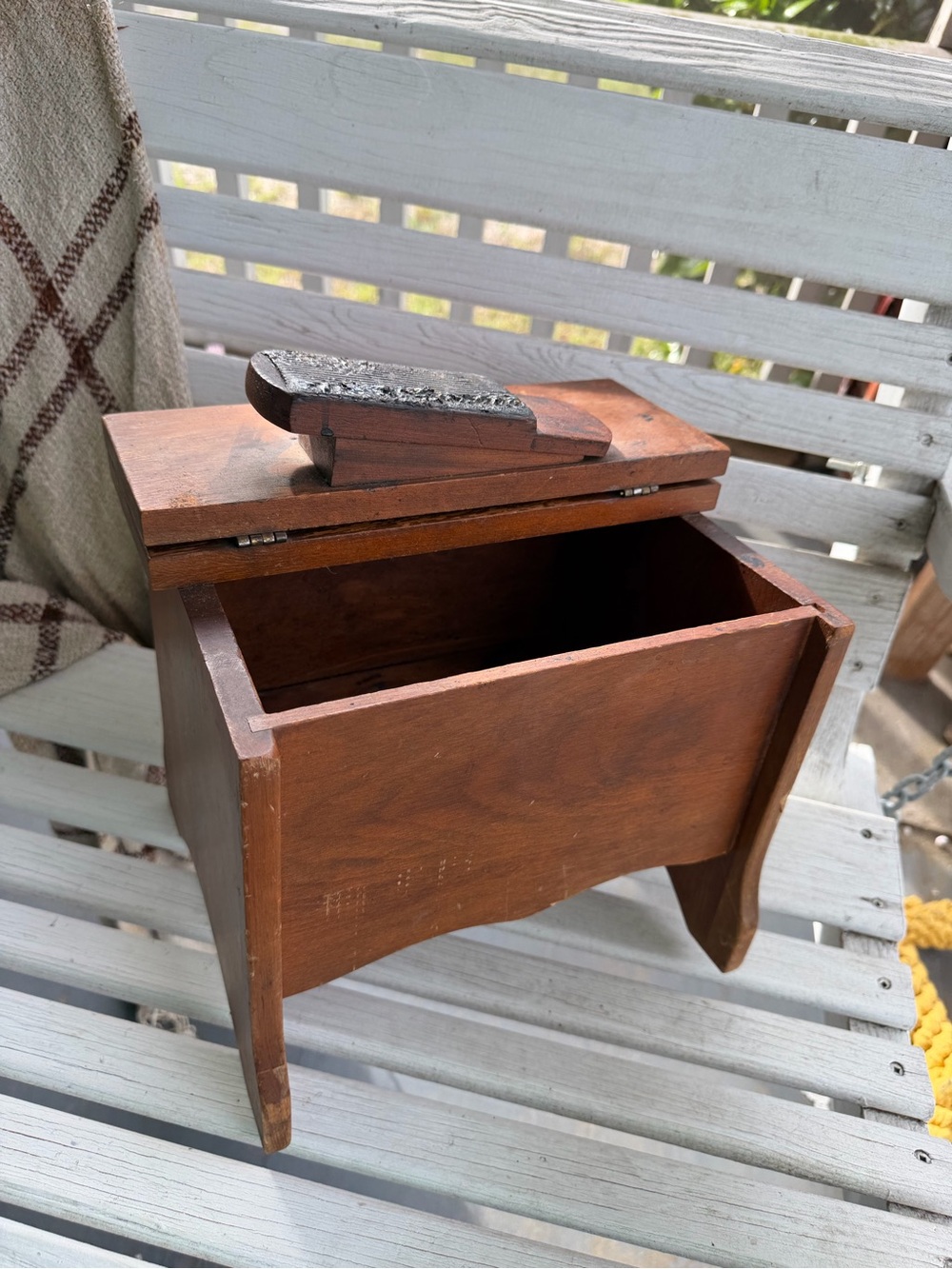 vintage wooden shoe shine valet